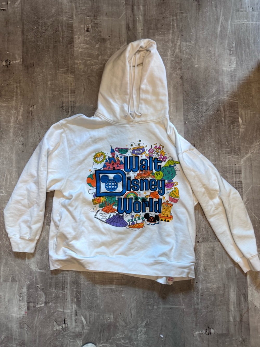 Walt Disney World Play in the Parks Embroidered Hoodie XL White Organic Cotton